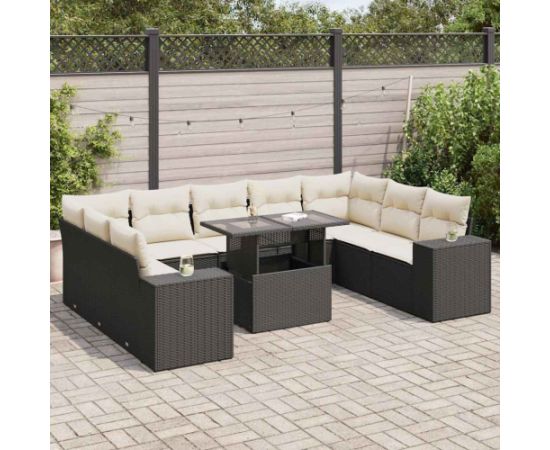 vidaXL vidaXL 10-cz. zestaw wypoczynkowy do ogrodu, z poduszkami, czarny Dārza mēbeļu komplekti