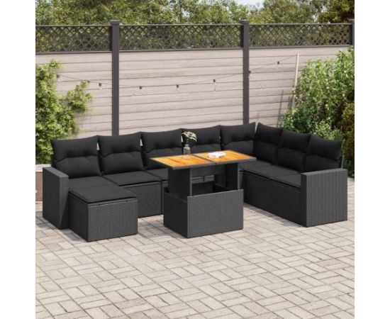 vidaXL vidaXL 9-cz. zestaw wypoczynkowy do ogrodu, z poduszkami, czarny Dārza mēbeļu komplekti