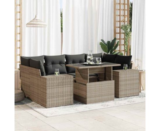 vidaXL vidaXL 7-cz. zestaw wypoczynkowy do ogrodu, z poduszkami, szary Dārza mēbeļu komplekti