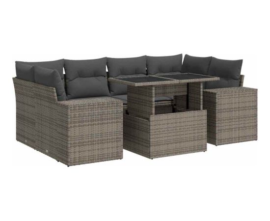 vidaXL vidaXL 7-cz. zestaw wypoczynkowy do ogrodu, z poduszkami, szary Dārza mēbeļu komplekti