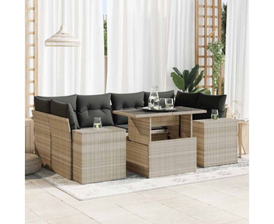 vidaXL vidaXL 7-cz. zestaw wypoczynkowy do ogrodu, z poduszkami, jasnoszary Dārza mēbeļu komplekti