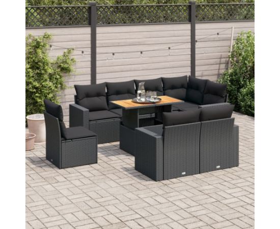 vidaXL 9-cz. zestaw wypoczynkowy do ogrodu, z poduszkami, czarny Dārza mēbeļu komplekti