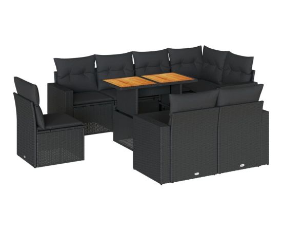 vidaXL 9-cz. zestaw wypoczynkowy do ogrodu, z poduszkami, czarny Dārza mēbeļu komplekti