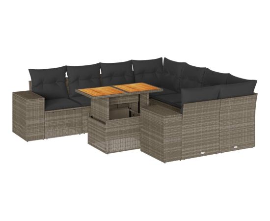 vidaXL 9-cz. zestaw mebli ogrodowych z poduszkami, szary, polirattan Dārza mēbeļu komplekti