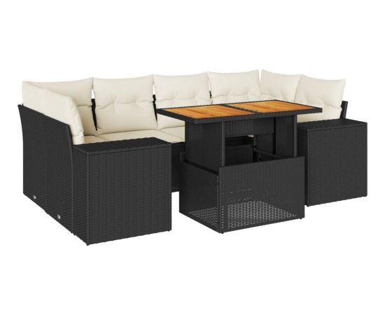 vidaXL 7-cz. zestaw wypoczynkowy do ogrodu, z poduszkami, czarny Dārza mēbeļu komplekti