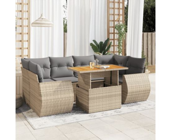 vidaXL 7-cz. zestaw wypoczynkowy do ogrodu, z poduszkami, beżowy Dārza mēbeļu komplekti