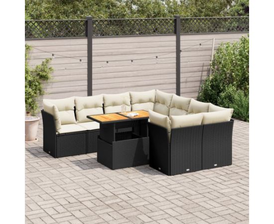 vidaXL 9-cz. zestaw wypoczynkowy do ogrodu, z poduszkami, czarny Dārza mēbeļu komplekti