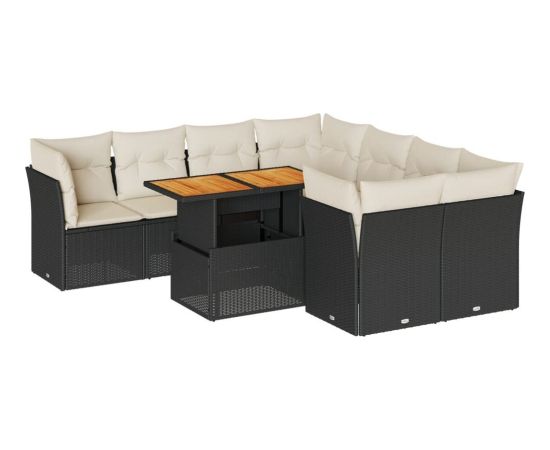 vidaXL 9-cz. zestaw wypoczynkowy do ogrodu, z poduszkami, czarny Dārza mēbeļu komplekti