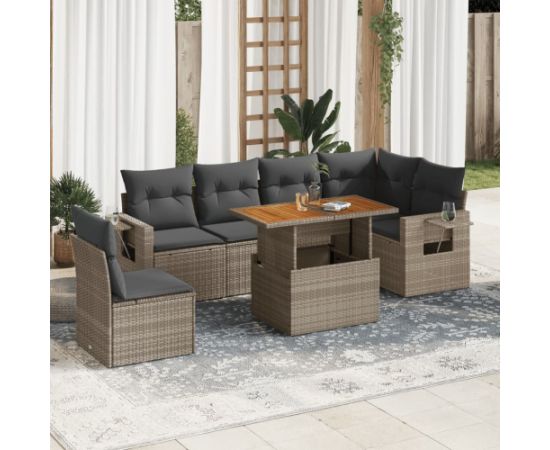 vidaXL 7-cz. zestaw wypoczynkowy do ogrodu, z poduszkami, szary Dārza mēbeļu komplekti