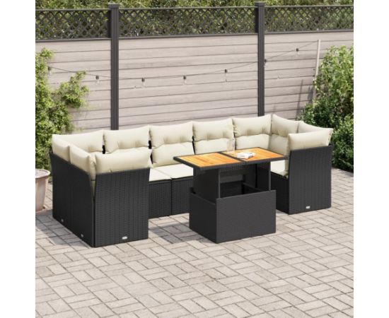 vidaXL 8-cz. zestaw wypoczynkowy do ogrodu, z poduszkami, czarny Dārza mēbeļu komplekti