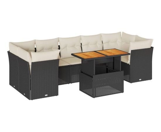 vidaXL 8-cz. zestaw wypoczynkowy do ogrodu, z poduszkami, czarny Dārza mēbeļu komplekti