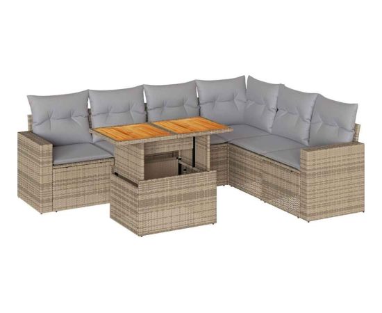 vidaXL 7-cz. zestaw wypoczynkowy do ogrodu, z poduszkami, beżowy Dārza mēbeļu komplekti