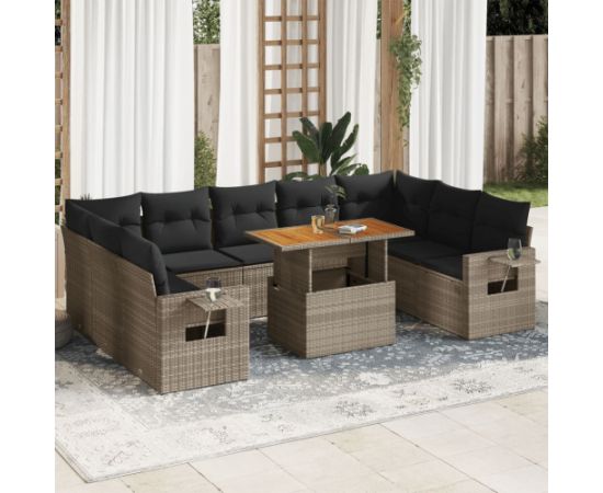 vidaXL 10-cz. zestaw wypoczynkowy do ogrodu, z poduszkami, szary Dārza mēbeļu komplekti