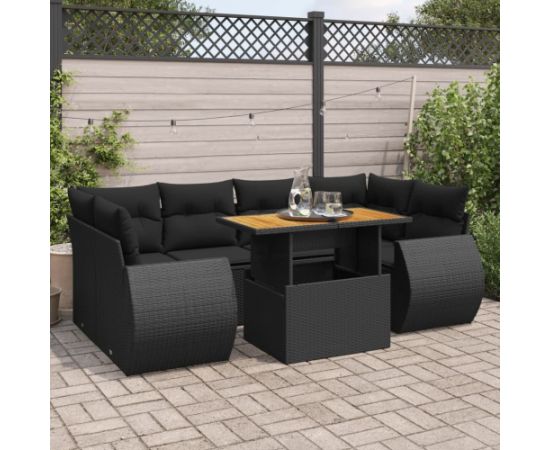 vidaXL 7-cz. zestaw wypoczynkowy do ogrodu, z poduszkami, czarny Dārza mēbeļu komplekti