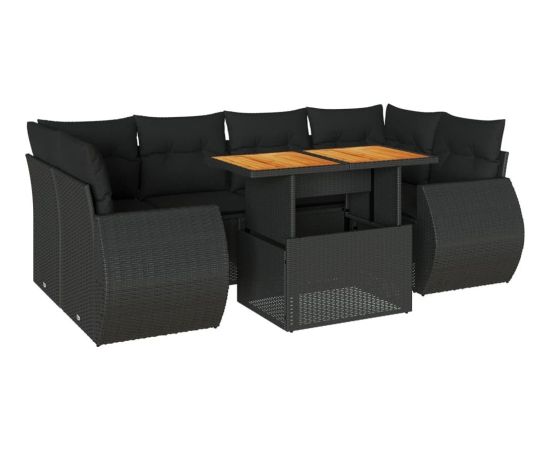 vidaXL 7-cz. zestaw wypoczynkowy do ogrodu, z poduszkami, czarny Dārza mēbeļu komplekti