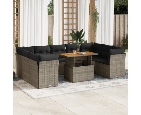 vidaXL 10-cz. zestaw wypoczynkowy do ogrodu, z poduszkami, szary Dārza mēbeļu komplekti