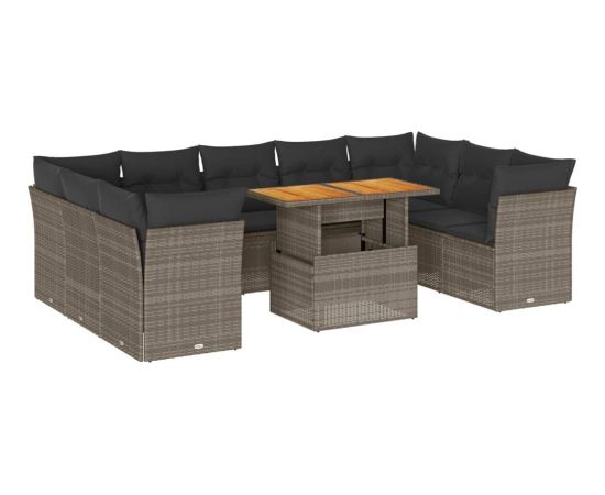 vidaXL 10-cz. zestaw wypoczynkowy do ogrodu, z poduszkami, szary Dārza mēbeļu komplekti