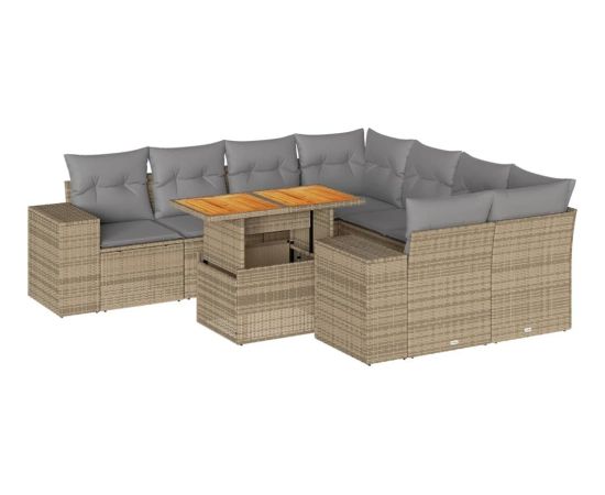 vidaXL 9-cz. zestaw mebli ogrodowych z poduszkami, beżowy, polirattan Dārza mēbeļu komplekti