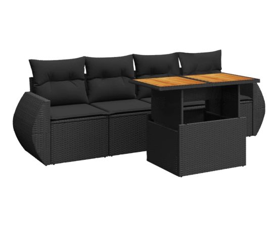 vidaXL 5-cz. zestaw wypoczynkowy do ogrodu, poduszki, czarny rattan PE Dārza mēbeļu komplekti