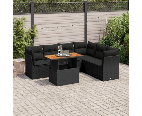 vidaXL 7-cz. zestaw wypoczynkowy do ogrodu, z poduszkami, czarny Dārza mēbeļu komplekti