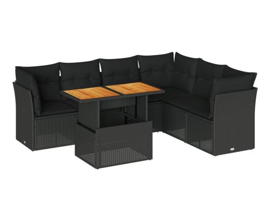 vidaXL 7-cz. zestaw wypoczynkowy do ogrodu, z poduszkami, czarny Dārza mēbeļu komplekti