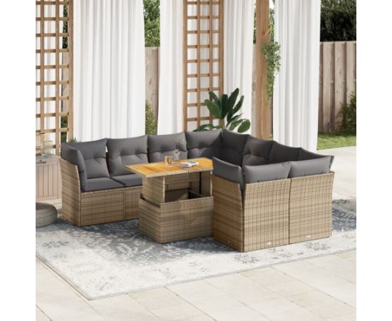 vidaXL 9-cz. zestaw mebli ogrodowych z poduszkami, beżowy, polirattan Dārza mēbeļu komplekti