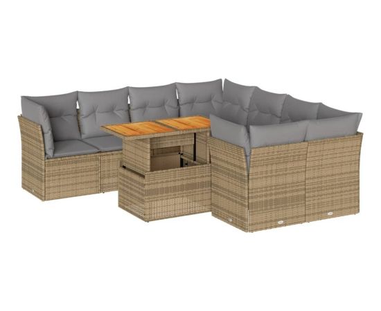 vidaXL 9-cz. zestaw mebli ogrodowych z poduszkami, beżowy, polirattan Dārza mēbeļu komplekti