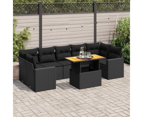vidaXL 8-cz. zestaw wypoczynkowy do ogrodu, z poduszkami, czarny Dārza mēbeļu komplekti