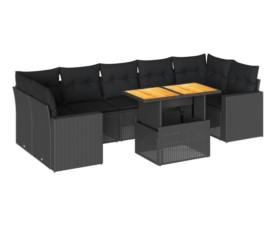 vidaXL 8-cz. zestaw wypoczynkowy do ogrodu, z poduszkami, czarny Dārza mēbeļu komplekti