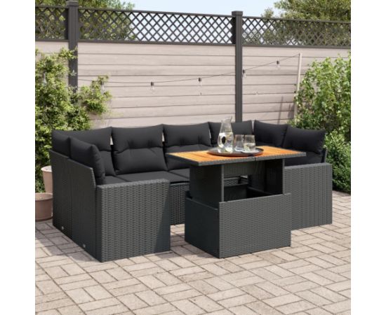 vidaXL 7-cz. zestaw wypoczynkowy do ogrodu, z poduszkami, czarny Dārza mēbeļu komplekti