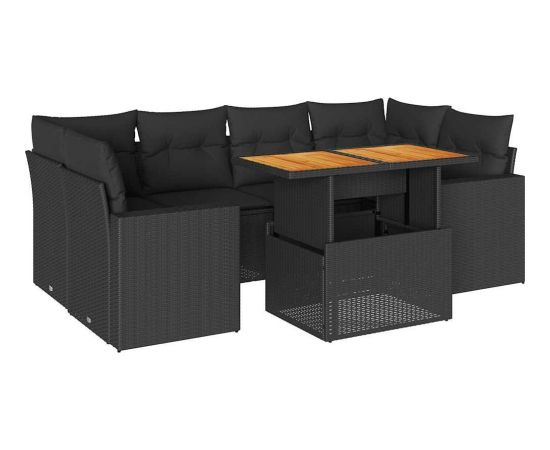 vidaXL 7-cz. zestaw wypoczynkowy do ogrodu, z poduszkami, czarny Dārza mēbeļu komplekti