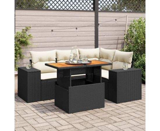 vidaXL 5-cz. zestaw wypoczynkowy do ogrodu, poduszki, czarny rattan PE Dārza mēbeļu komplekti