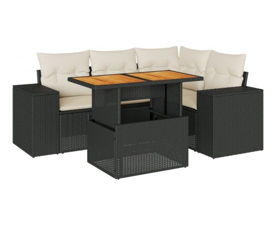 vidaXL 5-cz. zestaw wypoczynkowy do ogrodu, poduszki, czarny rattan PE Dārza mēbeļu komplekti