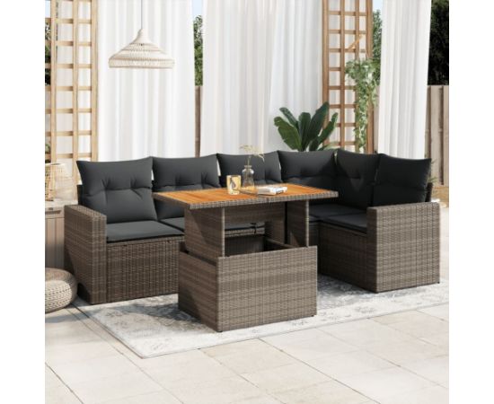 vidaXL 6-cz. zestaw mebli ogrodowych z poduszkami, szary, polirattan Dārza mēbeļu komplekti