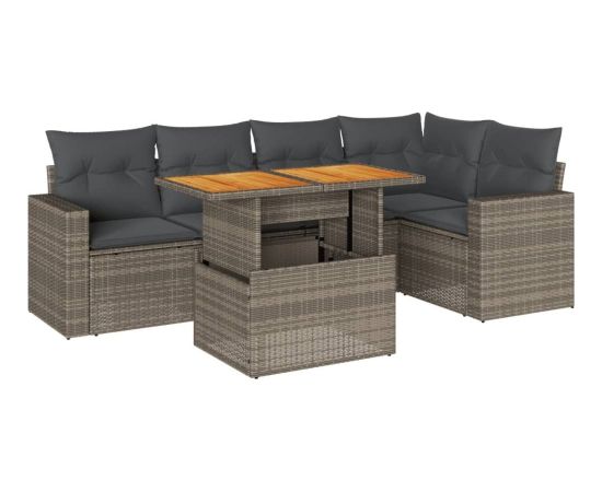 vidaXL 6-cz. zestaw mebli ogrodowych z poduszkami, szary, polirattan Dārza mēbeļu komplekti