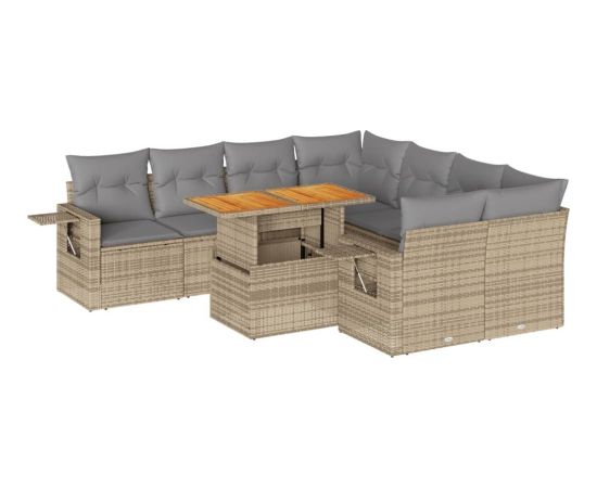 vidaXL 9-cz. zestaw mebli ogrodowych z poduszkami, beżowy, polirattan Dārza mēbeļu komplekti