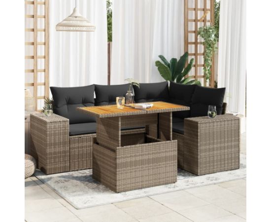 vidaXL 5-cz. zestaw wypoczynkowy do ogrodu, poduszki, szary rattan PE Dārza mēbeļu komplekti