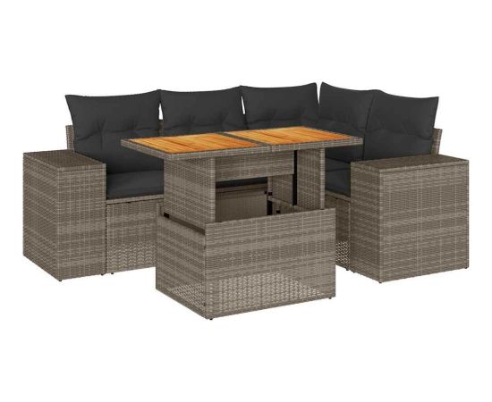 vidaXL 5-cz. zestaw wypoczynkowy do ogrodu, poduszki, szary rattan PE Dārza mēbeļu komplekti