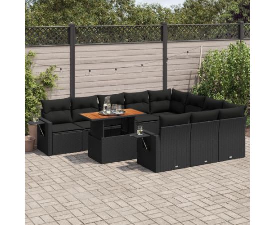 vidaXL 11-cz. zestaw wypoczynkowy do ogrodu, poduszki czarny rattan PE Dārza mēbeļu komplekti