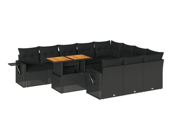 vidaXL 11-cz. zestaw wypoczynkowy do ogrodu, poduszki czarny rattan PE Dārza mēbeļu komplekti