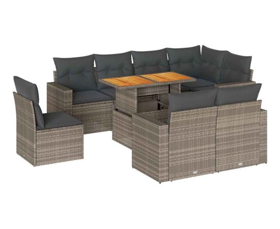 vidaXL 9-cz. zestaw mebli ogrodowych z poduszkami, szary, polirattan Dārza mēbeļu komplekti