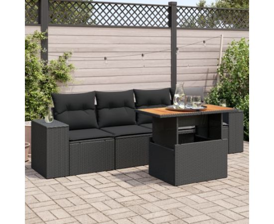 vidaXL 5-cz. zestaw wypoczynkowy do ogrodu, poduszki, czarny rattan PE Dārza mēbeļu komplekti