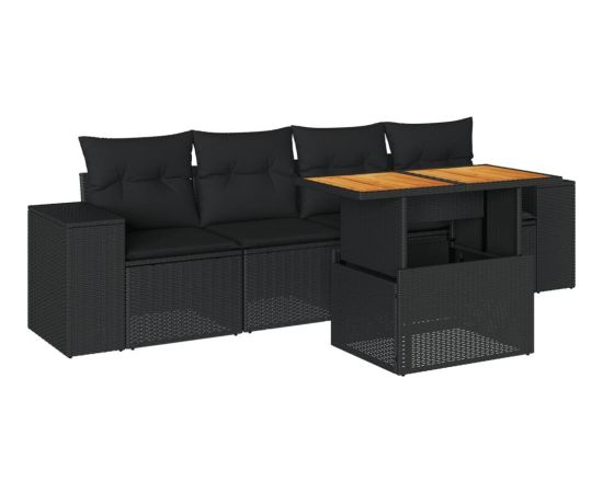 vidaXL 5-cz. zestaw wypoczynkowy do ogrodu, poduszki, czarny rattan PE Dārza mēbeļu komplekti