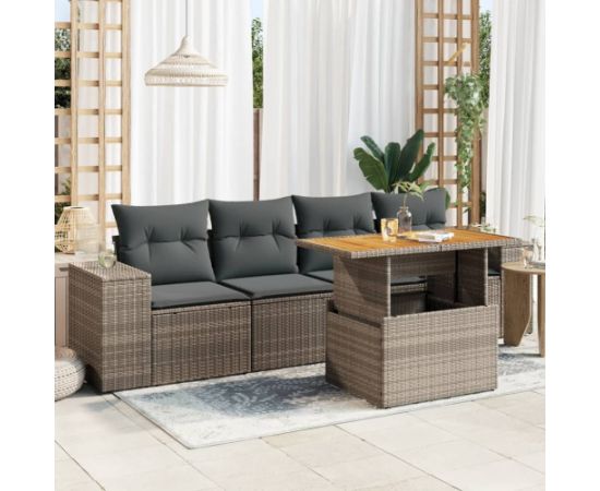 vidaXL 5-cz. zestaw wypoczynkowy do ogrodu, poduszki, szary rattan PE Dārza mēbeļu komplekti