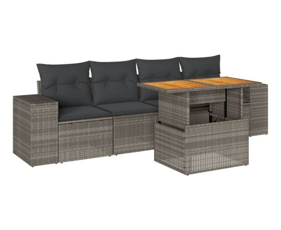 vidaXL 5-cz. zestaw wypoczynkowy do ogrodu, poduszki, szary rattan PE Dārza mēbeļu komplekti