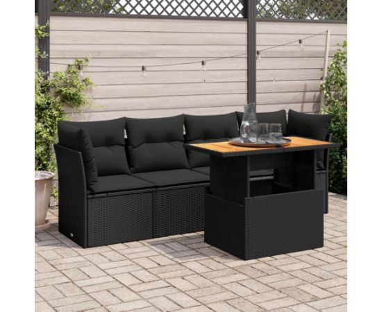 vidaXL 5-cz. zestaw wypoczynkowy do ogrodu, poduszki, czarny rattan PE Dārza mēbeļu komplekti