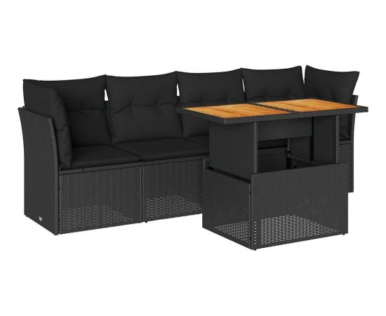 vidaXL 5-cz. zestaw wypoczynkowy do ogrodu, poduszki, czarny rattan PE Dārza mēbeļu komplekti