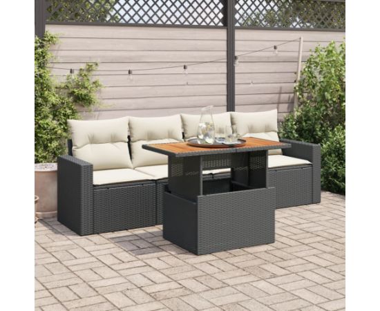 vidaXL 5-cz. zestaw wypoczynkowy do ogrodu, poduszki, czarny rattan PE Dārza mēbeļu komplekti