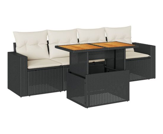 vidaXL 5-cz. zestaw wypoczynkowy do ogrodu, poduszki, czarny rattan PE Dārza mēbeļu komplekti