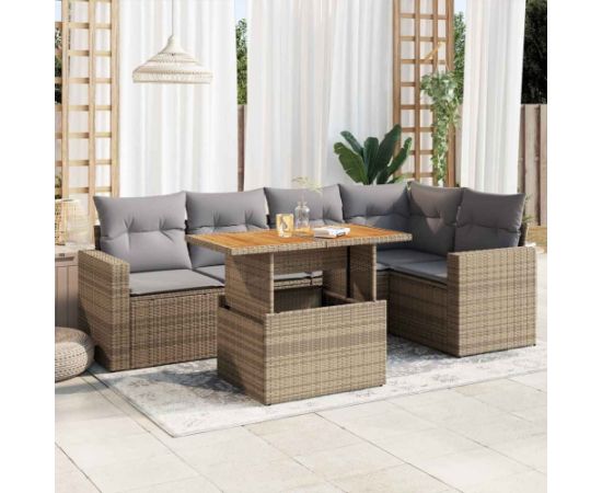 vidaXL 6-cz. zestaw mebli ogrodowych z poduszkami, beżowy, polirattan Dārza mēbeļu komplekti